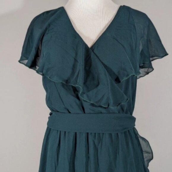 Show Me Your MuMu Jessie Ruffle Chiffon Bridesmaid Dress Emerald M 🆕⌚📦🏃💨🚚 - Picture 7 of 15